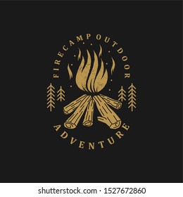 Bonfire Logos For Wild Adventure Activities, With Elements Of Fire And Firewood With Vintage And Rugged Logo Styles