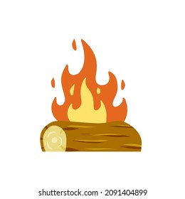 Bonfire with logs. Tourist Campfire. Flame and fire. Flat cartoon isolated on white