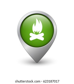 Bonfire map pointer, green with metal frame and shadow