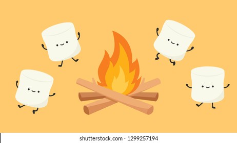 bonfire and marshmallow vector. character design. free space for text.