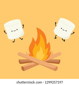 bonfire and marshmallow vector. character design. free space for text.