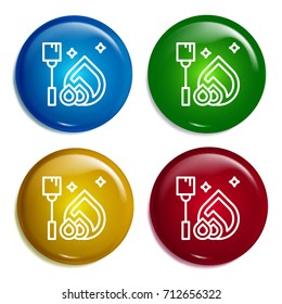 Bonfire multi color gradient glossy badge icon set. Realistic shiny badge icon or logo mockup