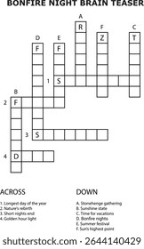 Bonfire Night Brain Teaser Crossword Puzzle Game Grid Letters vector