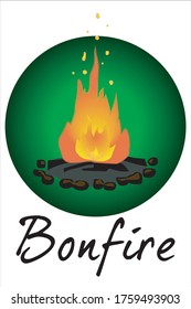 bonfire night, burning flame, camping, vector icon