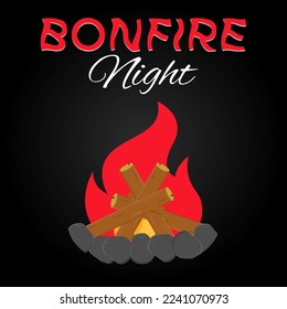 Bonfire night. camping night. Vector lettering illustration. Greeting Card Design. Illustration of bonfire burning bonfire.