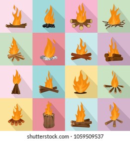 Bonfire night fire icons set. Flat illustration of 16 bonfire night fire vector icons for web