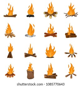 Bonfire night fire icons set. Flat illustration of 16 bonfire night fire vector icons isolated on white