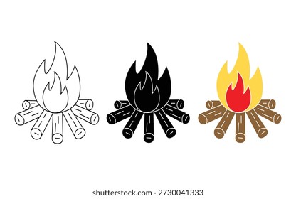 Ilustração da noite da fogueira, arte do projeto do vetor da fogueira, arte mínima da chama exterior.