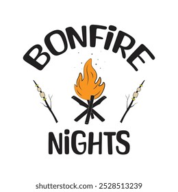 Bonfire Nights imprimir motivo, apperal, t shirt, adesivo, impressão de travesseiro. Diversão, amigos, família. design vetorial de inverno.