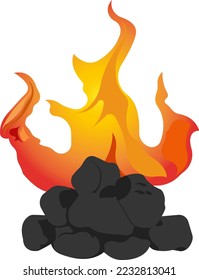 Bonfire on coals. Fireside heating. Extraction of natural resources. Vector illustration.