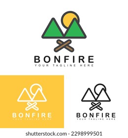 Fuego en la plantilla de diseño del logo de la montaña. Ilustración del vector
