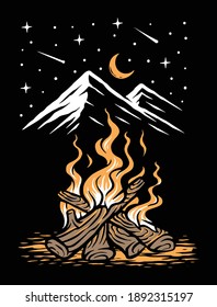 Bonfire on the mountain at night