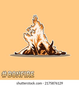 bonfire on orange background. camp fire. camping. fire. slogan. bonfire illustration. bonfire vector.