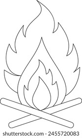 Bonfire in one continuous line art drawing style. Campfire black line sketch on white background. Vector illustration