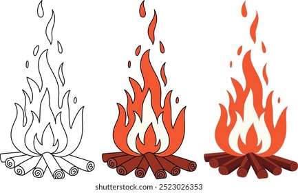 Coloração do contorno da fogueira. Bonfire ilustração clip art