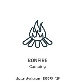 Bonfire outline vector icon. Thin line black bonfire icon, flat vector simple element illustration from editable camping concept isolated on white background