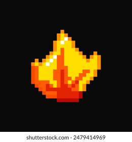 Bonfire pixel item for game interface, fire game element, flame 8 bit resource.