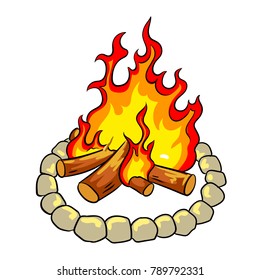 Bonfire pop art retro vector illustration. Isolated image on white background. Comic book style imitation.