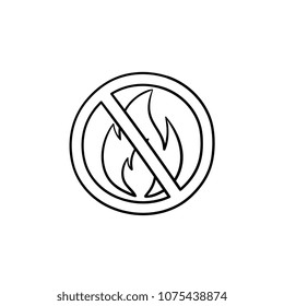 La hoguera prohibió el ícono del doodle dibujado a mano con la mano del esquema. No hay ilustración de esbozo vectorial de signo de fuego bonificado para impresión, web, móviles e infografías aisladas en fondo blanco.