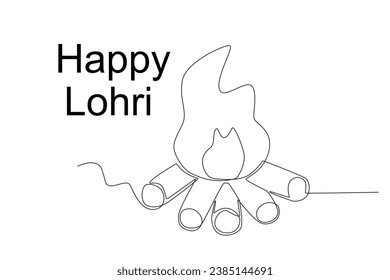 A bonfire for Punjabi celebrations. Lohri one-line drawing