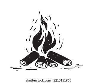 Bonfire set, hand drawn illustration, flame, burning.	