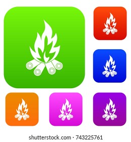 Bonfire set icon color in flat style isolated on white. Collection sings vector illustration