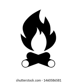 Bonfire Sign icon isolated on white background. Black fire flame and firewood logs. Simple burning campfire symbol vector illustration