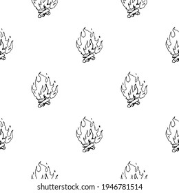 Bonfire sketch. Doodle of bonfire vector. Seamless pattern.