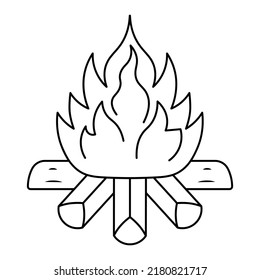 Bonfire. Sketch. A hot flame of fire burns. Ignition of wooden firewood. Vector illustration. Coloring book for children. Isolated background. Doodle style.