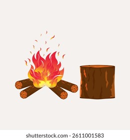 Bonfire with sparks an a piece of wood to sit vector illustration