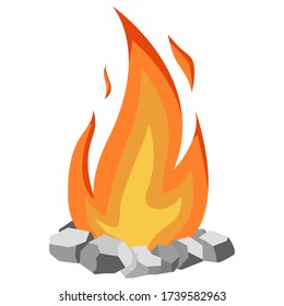 Bonfire surrounded by small stones isolated on white background