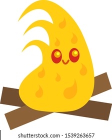bonfire with a sweet smile and orange patterns brown wood hiking and fire concept object on a white background