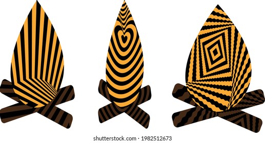 bonfire with texture in op art style on white background modern design concept