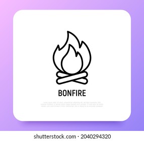 Bonfire thin line icon. Campfire. Vector illustration.