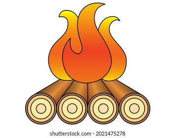 Bonfire. Tourist campfire - vector full color illustration for a logo. Firewood is burning - a sign for identity or an icon on the theme of camping.