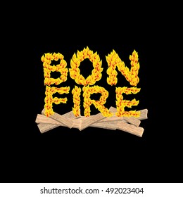 Bonfire typography. Fire letters. Burning Boards. Flame lettering
