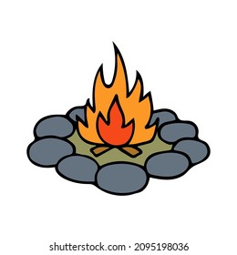 Bonfire, vector. Campfire colorful doodle illustration.