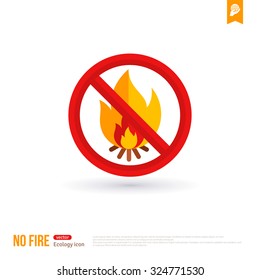 Bonfire vector colorful icon. No fire outdoor for hiking tourism. Prohibitory sign isolated on white