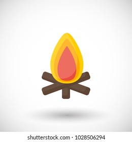 Bonfire vector flat icon, Flat design of flame and wood, adventure, travel or festival object with round shadow, cute vector illustration with reflections
