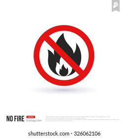 Bonfire vector icon. No fire outdoor for hiking tourism. Prohibitory sign isolated on white