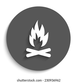 Bonfire - vector icon with shadow on a round grey button
