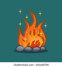 Bonfire. Vector illustration of a campfire outdoors. Camping icon.