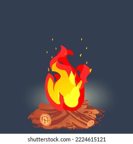 bonfire vector, a line drawing cartoon of a fire, can be used for illustration object