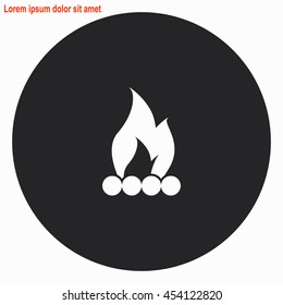 Bonfire web icon. Gray circle button with white illustration.