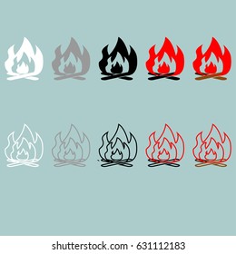 Bonfire white grey black red grey icon set.