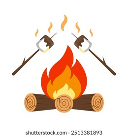 Bonfire wood cartoon, digital art illustration.