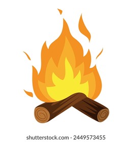 Bonfire wood timber with fire burning flame glowing blaze fireplace isometric vector illustration. Campfire flammable energy light activity natural firewood dangerous power warm hot balefire