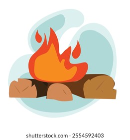 Bonfire wood timber with fire burning flame glowing blaze fireplace