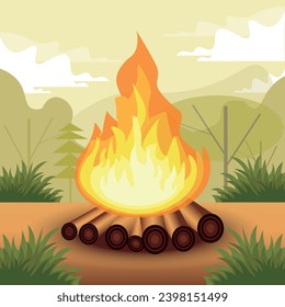 bonfire in a wood, vector illustration