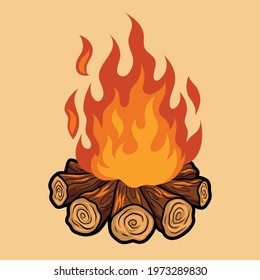 Bonfire and woods vector illustration